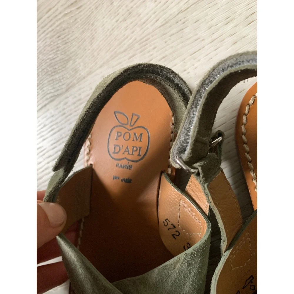Pom D'Api Paris Kids Sage Green Suede Leather Criss Cross Sandals Size 30 EU